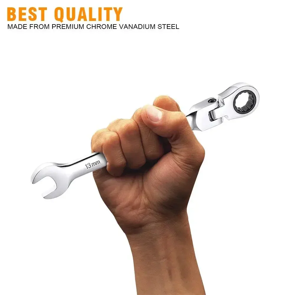 8mm-13mm Flexible Pivoting Head Ratchet Combination Spanner Wrench Garage Metric hand Tool For auto and Home Repair