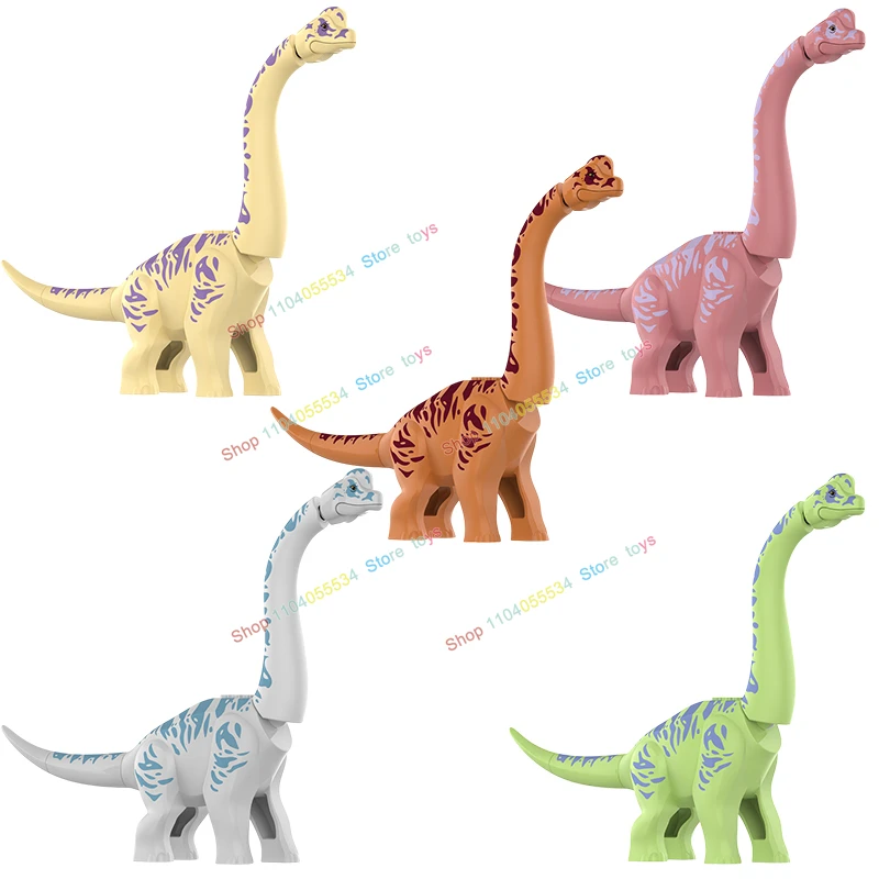 

Jurassic Dino World Grey Yellow Orange Pink Green brachiosaurus MOC Assemble Building Bolcks Dinosaurs Bricks mini figures Toys