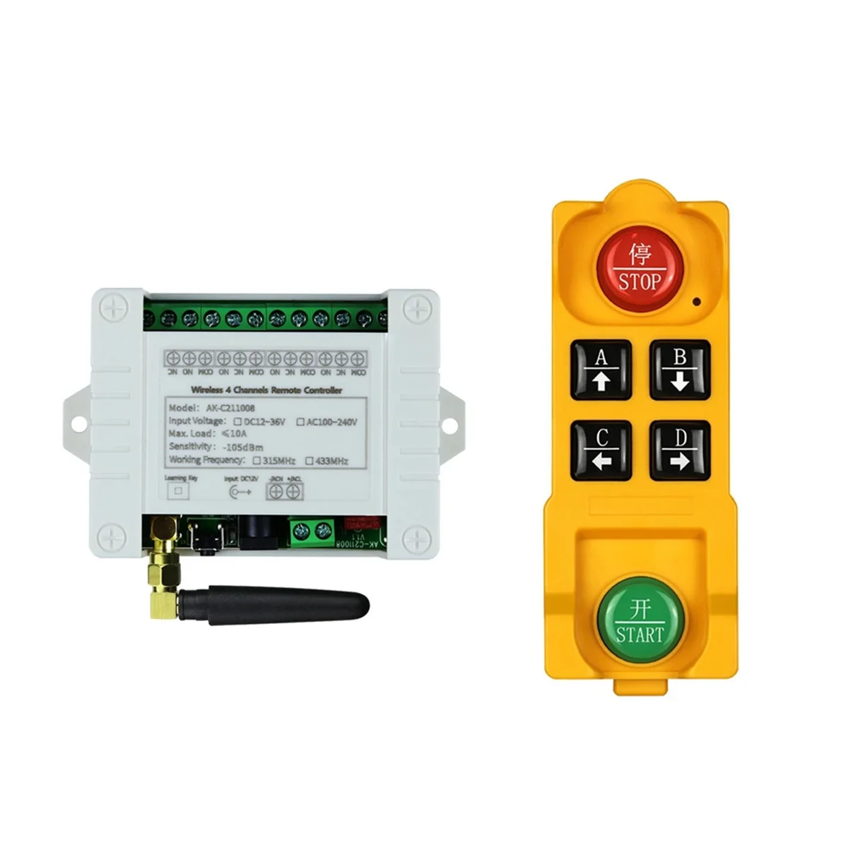 DC12V 24V 36V 4CH Wireless Remote Control LED Light Switch Relay Output Radio RF Waterproof Transmitter 433MHz Receiver