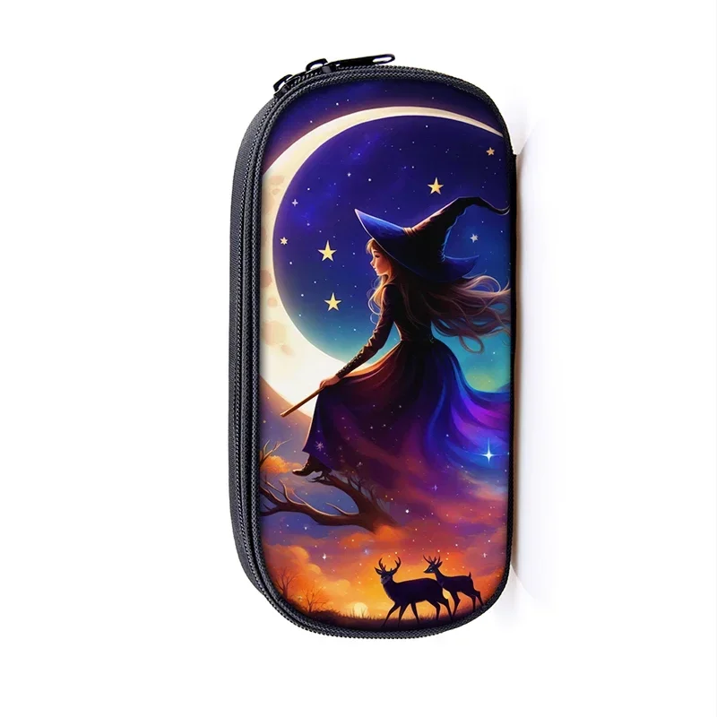 Fantasy Witch Moon Cat Print Cosmetic Case Pencil Bag Starry Sky Witchcraft Pencil Box Pen Stationary Organizer School Supplies