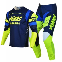 Willbros MX Motocross Blue Yellow Jersey and Pants Combo Dirt Bike Offroad Enduro MTB BMX Outfit Motorcycle Bicycle Racing Kit