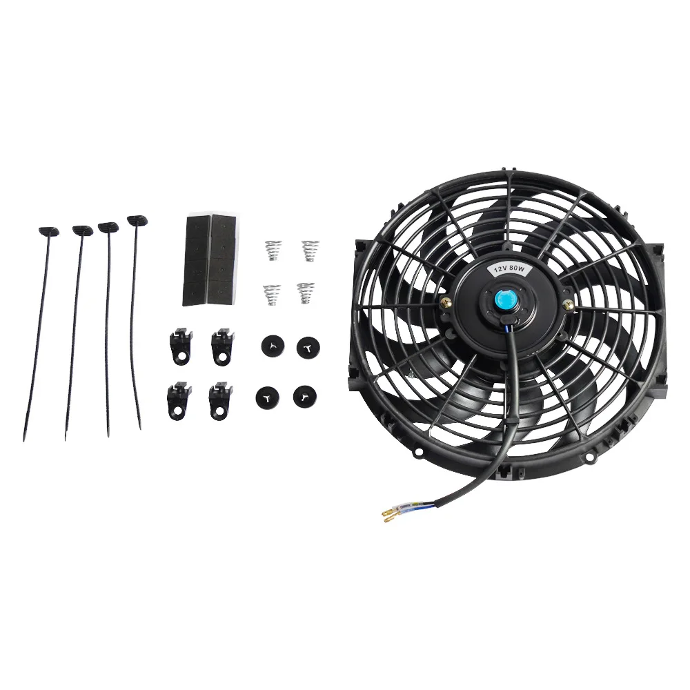 7/9/10/12 Inch Universal Slim Fan Push Pull Electric Radiator Fan Air-Sucking Type Cooling & Mounting Kit 12V 80W 2100RPM