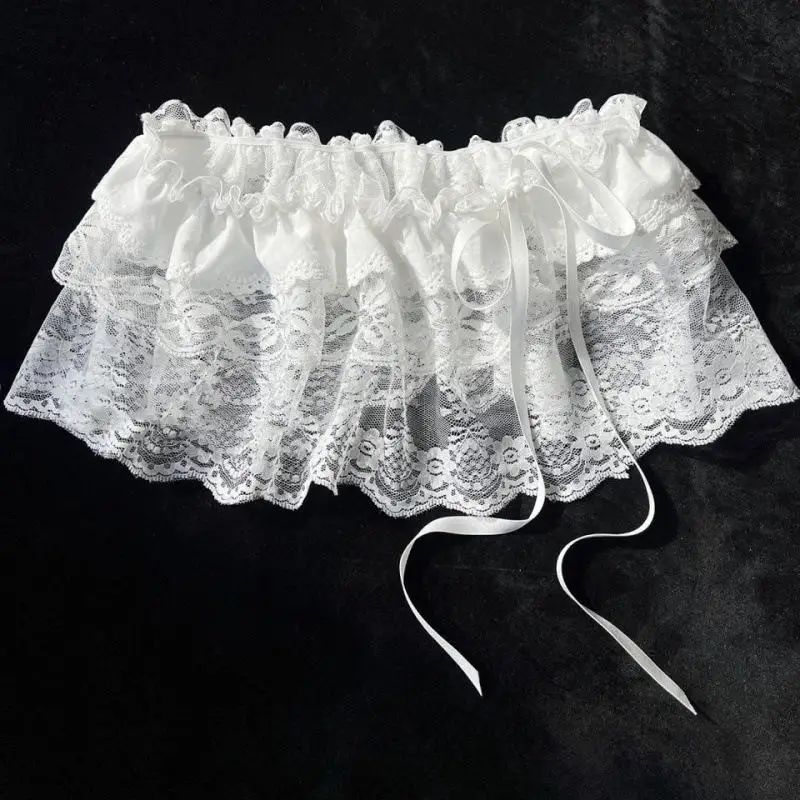 

Korean Ins Unique Lace Layered Gauze Skirts Lace Trim A-Line Short Cloth Mini Waist Skirts Harajuku Girl's White Skirts Y2K