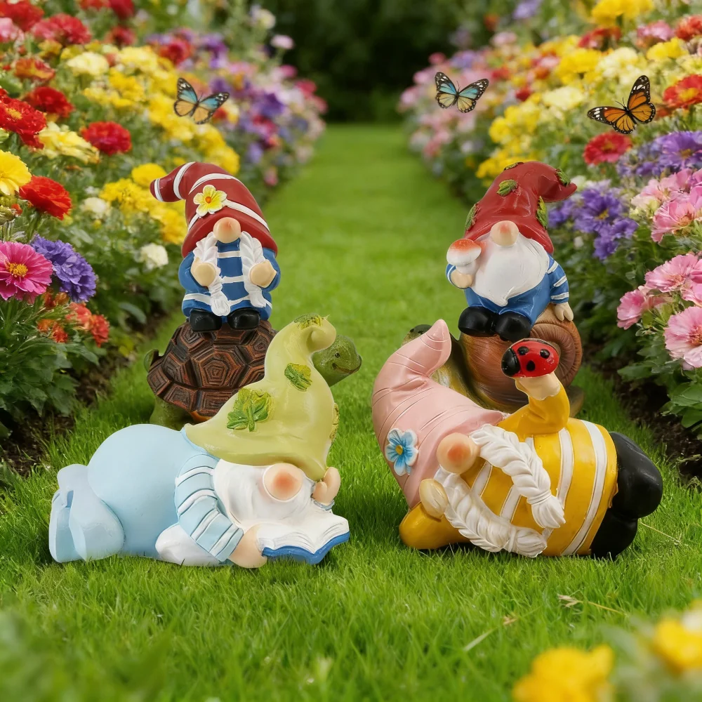 

Набор из 2 миниатюрных фигурок гномов для чтения, декоративные статуэтки из смолы для сада, миниатюрный ландшафтный декор для улицы, настольное украшение