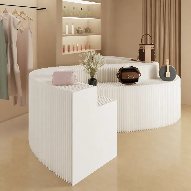 Multifunctional Foldable Long Display Stand Multi Layer Exhibition Rack for Mobile Shopping Mall and Trade Show Presentation
