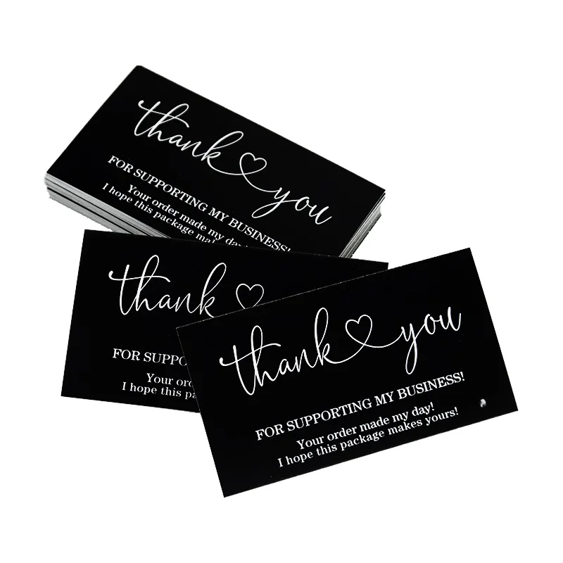 50Pcs Pink Black Thank You Cards For Supporting My Bussiness Small Gifts Postcard Greeting Label Paper Cards Express Appreciate