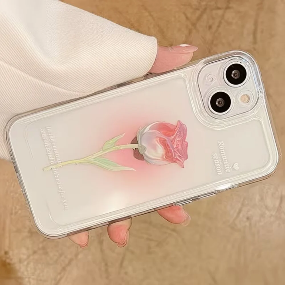 Aesthetic Watercolor Rose Transparent Phone Case For IPhone 18 17 Air 16 15 14 13 12 11 Pro Max Plus Mini Anti-Drop TPU Case view 4