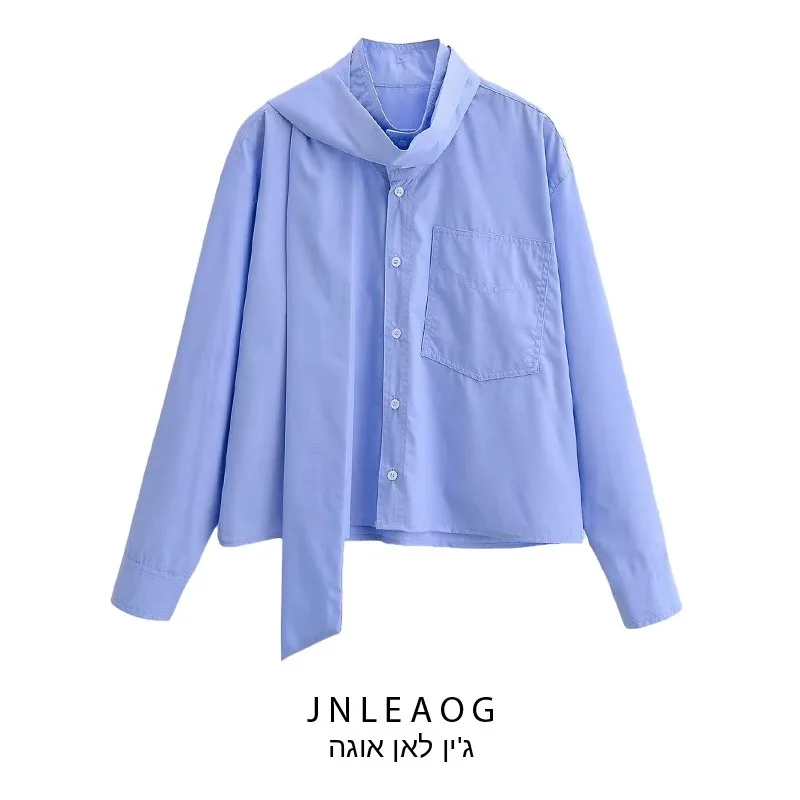 

Модный повседневный универсальный шарф-аксессуар для женщин, осенняя новинка JNLEAOG, рубашка из полиэстера с длинным рукавом, свободный крой, батт...