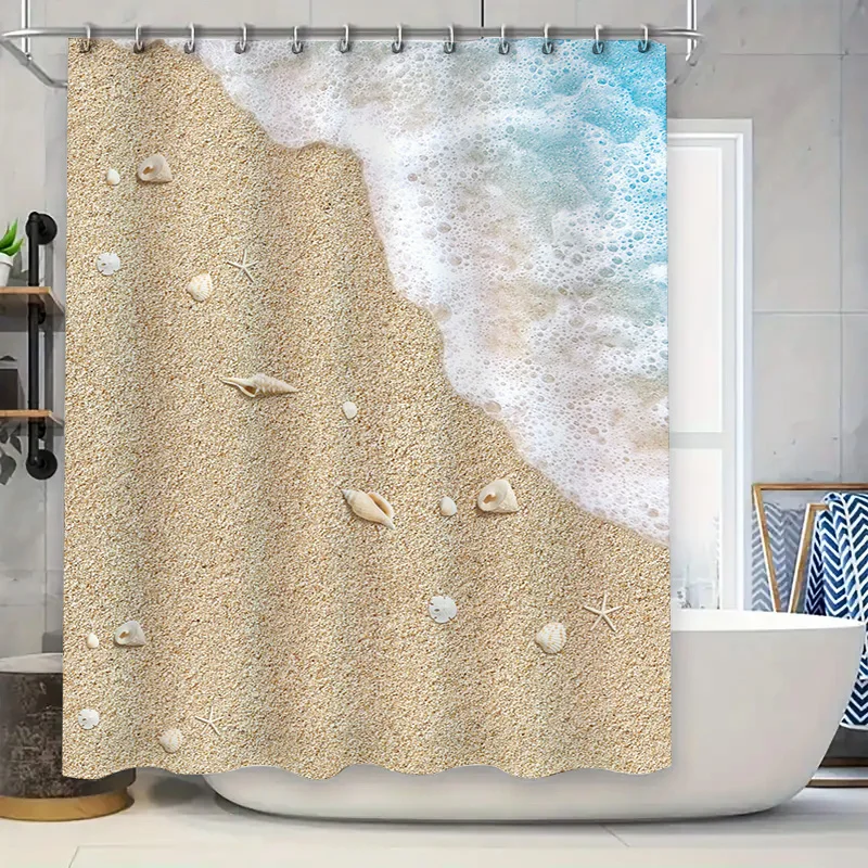 

Занавеска для душа в стиле пляжа с дизайном из морской пены, идеально подходящая для прибрежного декора ванной комнаты