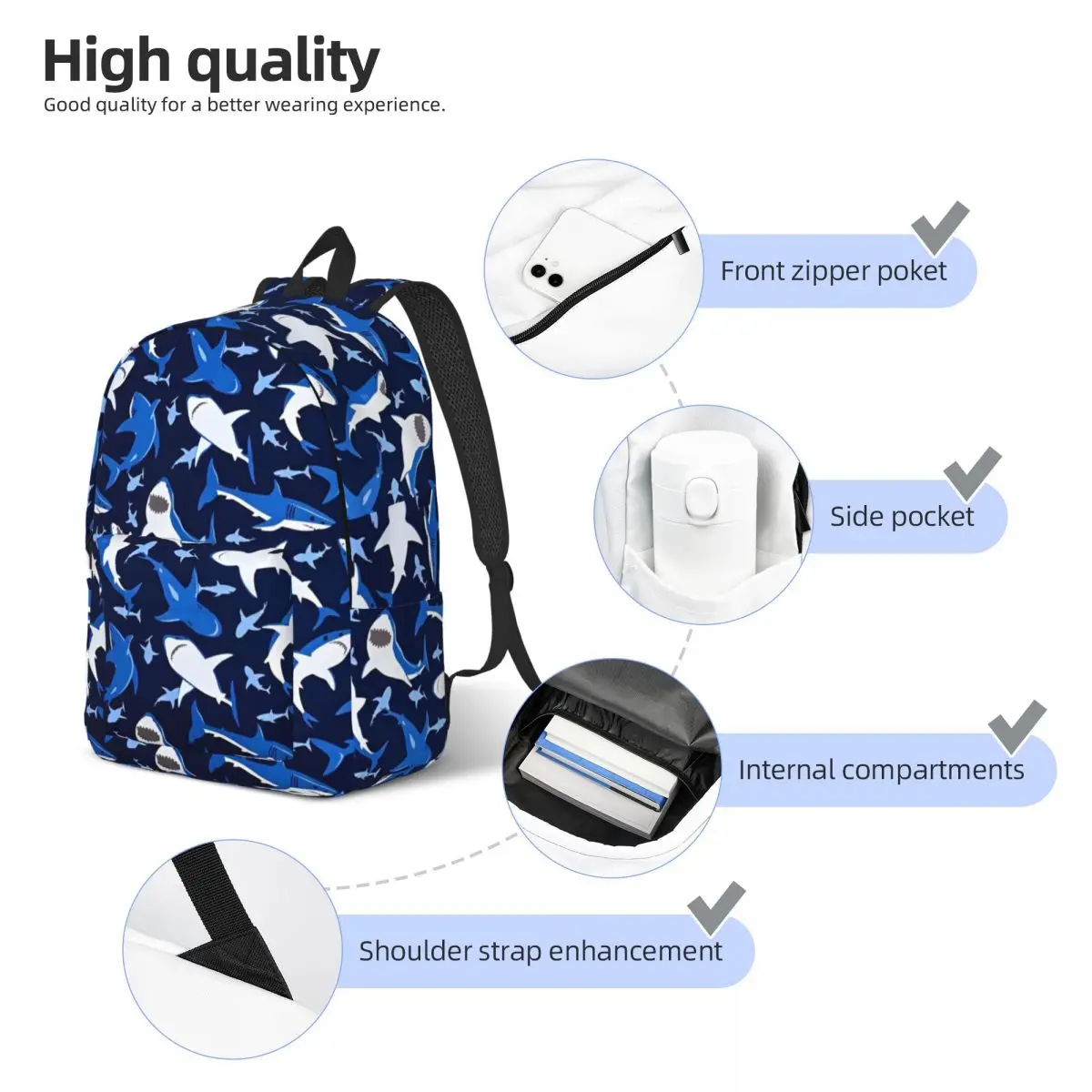 Shark Casual Backpack Outdoor Student Business Starry Whale Sharks Daypack for Men Women Laptop Computer Canvas Bags