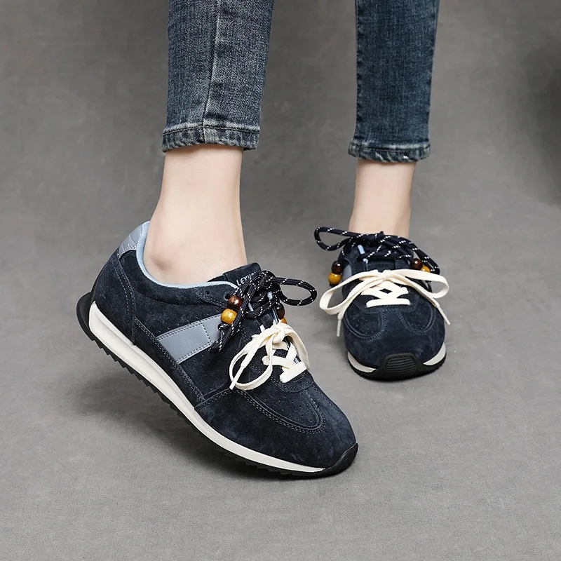 Leather Non-slip German Training Shoes Women's Autumn New Fashion Sports Leisure Lightweight Color Matching White Sneakers