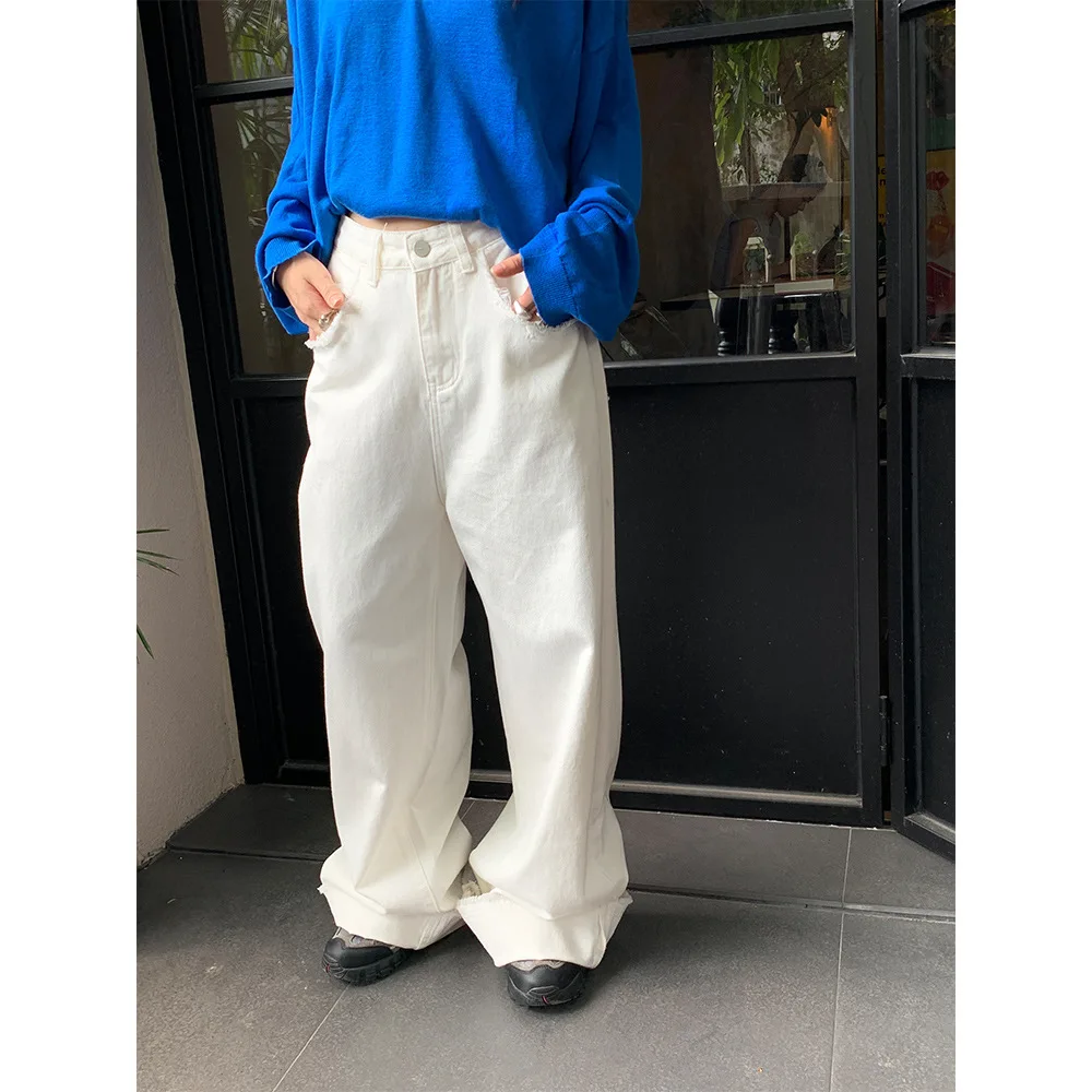 

Denim Pants Women Long Mom Jeans White Wide Leg Pants High Waist Straight Trousers Y2k Streetwear Vintage Casual Loose 2025