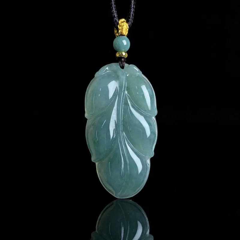 

Natural Real Blue Water Jade Leaves Pendant Necklace Carved Charm Jadeite Jewelry Fashion Amulet Woman Gifts Certificate