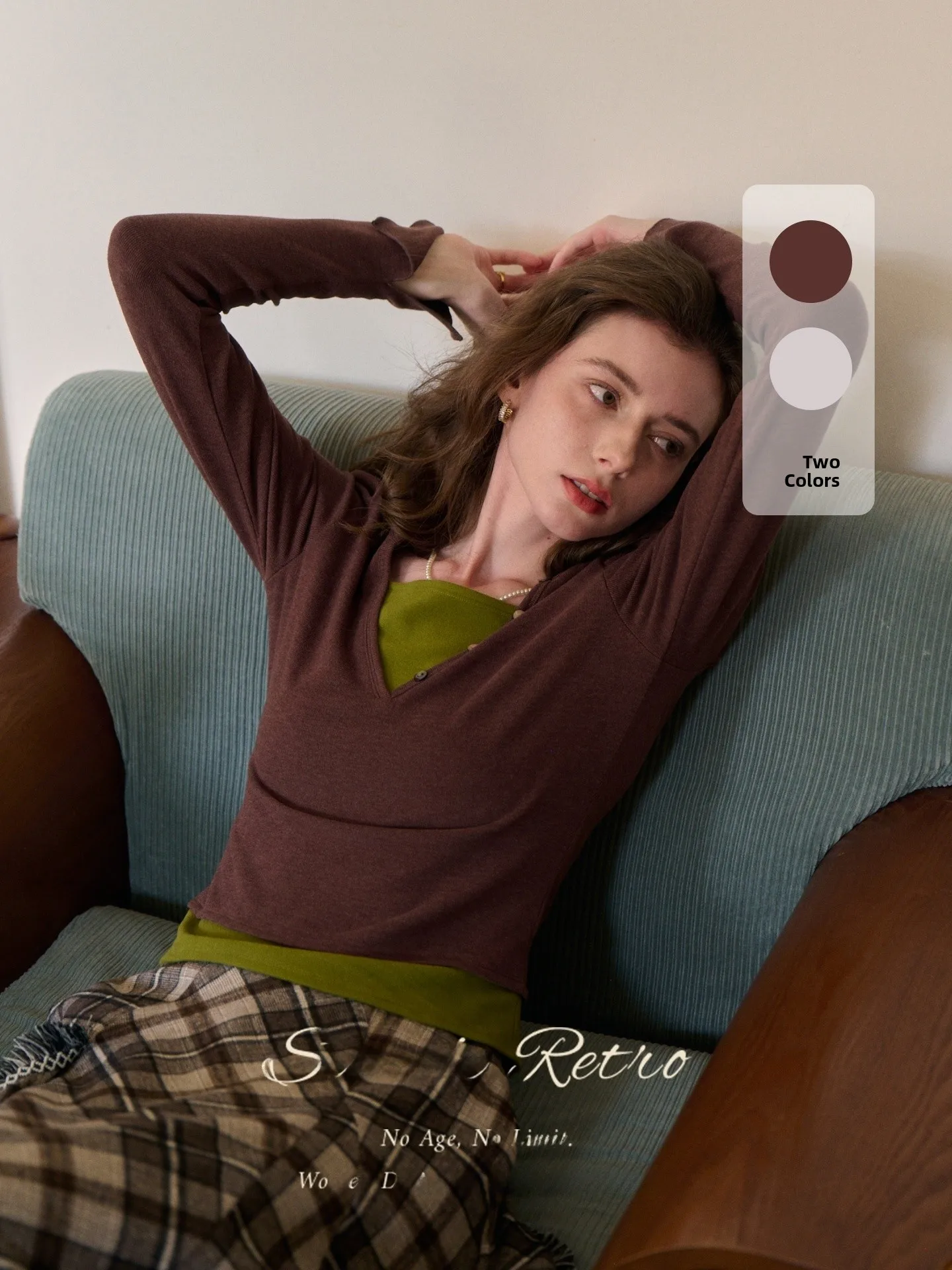 

SimpleRetro Vintage Splice Fake двухсекционная женская футболка Long Sve из смеси хлопка, эластичный удобный дышащий топ