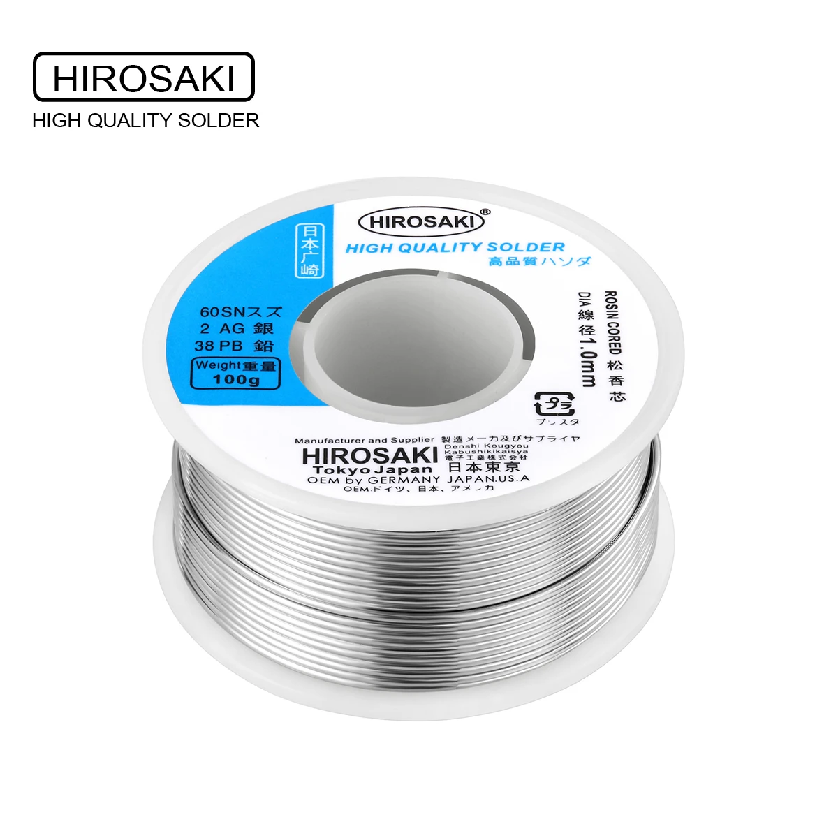 Japan HIROSAKI rosin core solder wire with flux 2% sliver bearing 60%TIN 38%LEAD 2%AG 100g 0.3 0.5 0.6 0.8 1.0mm fast spreading