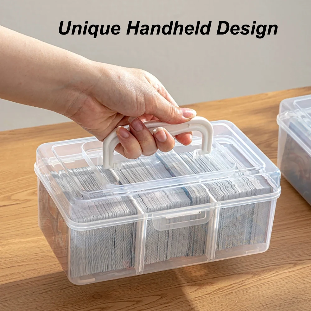 Transparente Kartenbox aus Kunststoff mit 2 Trennwänden und kleinen Boxen für mehr als 400 Karten. Tranding Card Collection Box für YGO