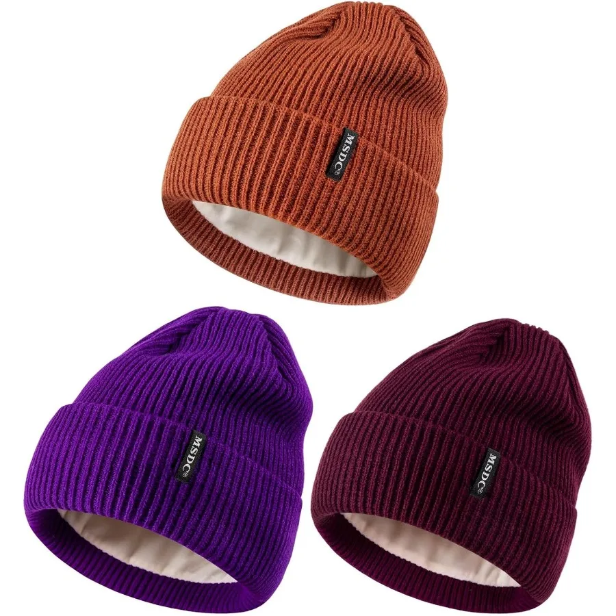 

MSDC Beanies Women 3 Pack Winter Hats for Women Men Fleece Lined Warm for Cold Weather Beanie for Women Fashion Skull Cap