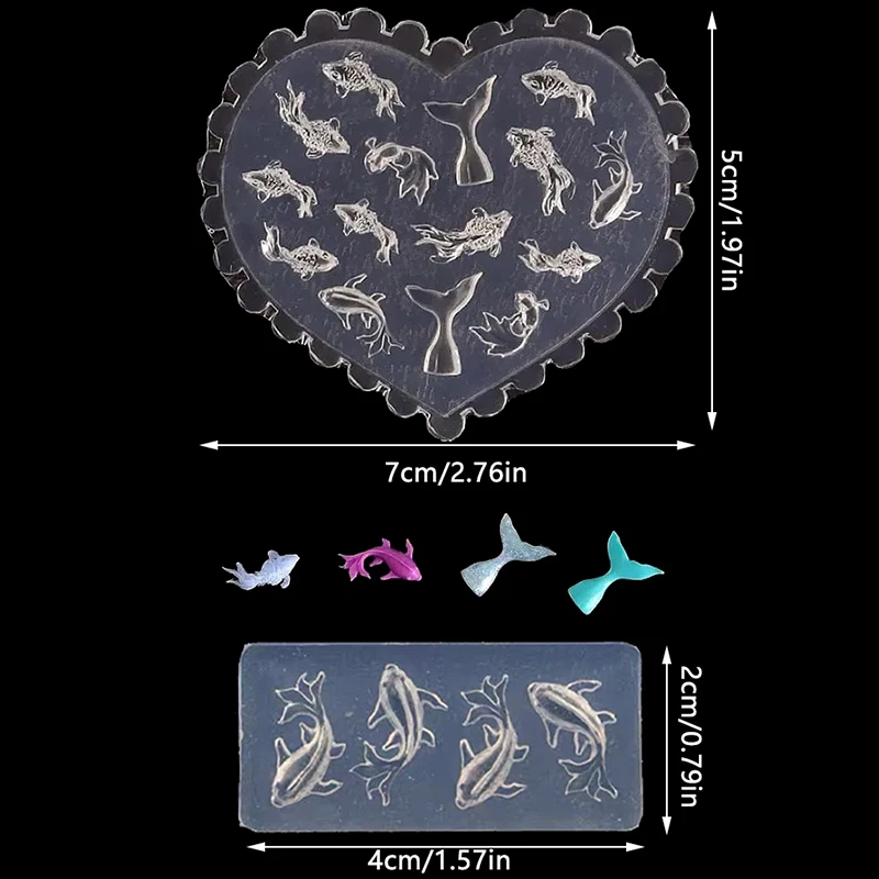 네일 DIY 액세서리용 만화 템플릿 3D 소프트 실리콘 네일 오션 인어 템플릿 네일 아트 하트 몰드 금붕어 코이 조각