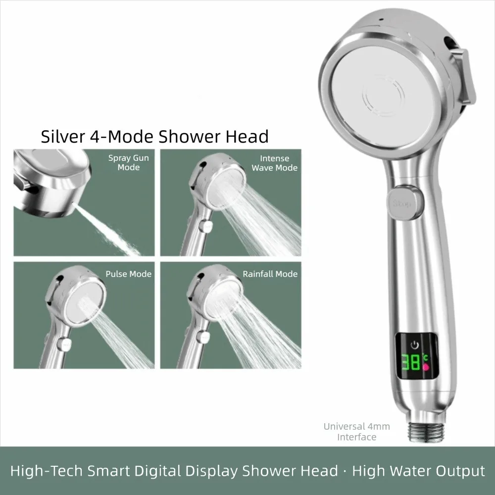 

Спрей под давлением, насадка для душа высокого давления, регулируемый спрей, 4 режима, ручная насадка для душа, цифровой дисплей температуры