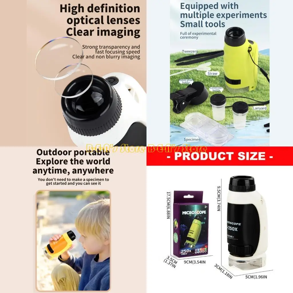 Y1AD Pocket Microscope for Kids, Educational Compact Microscope - Portable Handheld Microscope Set for Home, School & Lab