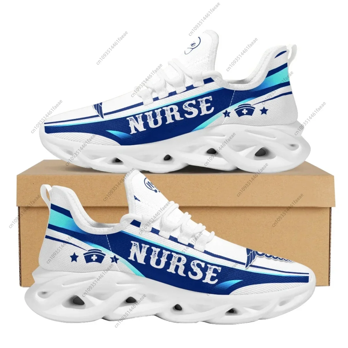 Custom EMT Nurse Pattern Platform Sneakers Light Mesh Shoes Women Lace-Up Shoes Spring Travel Mesh Kint Shoes Daily Flats