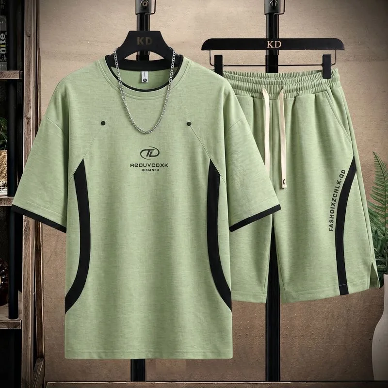 

New Summer Fashion Trendy Outdoor Sports Running Short Sleeve T-Shirt Set Men's Casual Loose High-end Plus Size Two-Piece Set