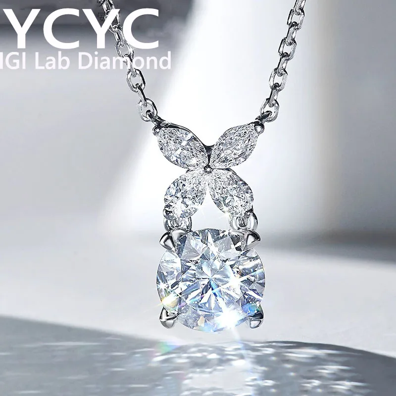 

Gold White Necklace Round Cut IGI Lab Grown Diamond Dainty Necklace Pendant ﻿pendant for Women Wedding Bride