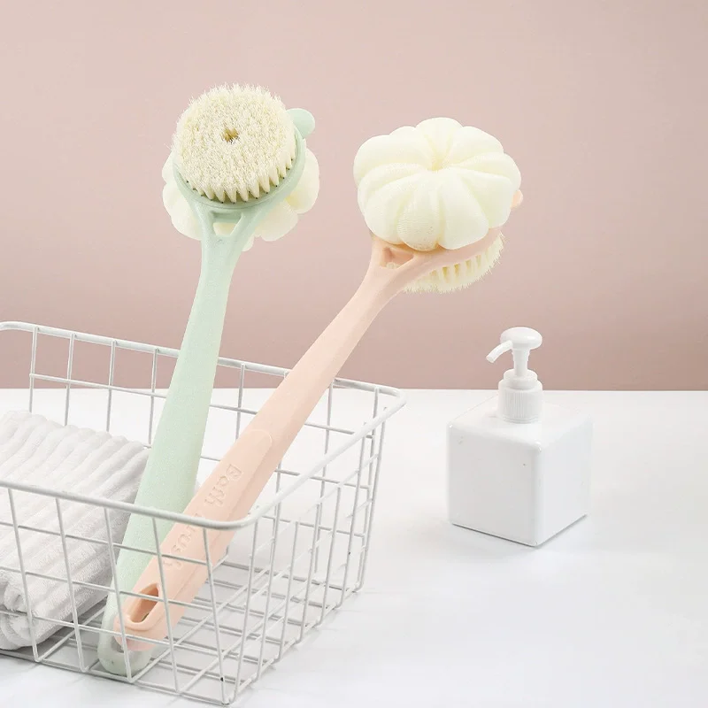 Brosse de douche à Long manche, gommage du dos, brosse de douche de haute qualité, gommage des cheveux doux Double face, boule magique pour le dos, serviette de bain