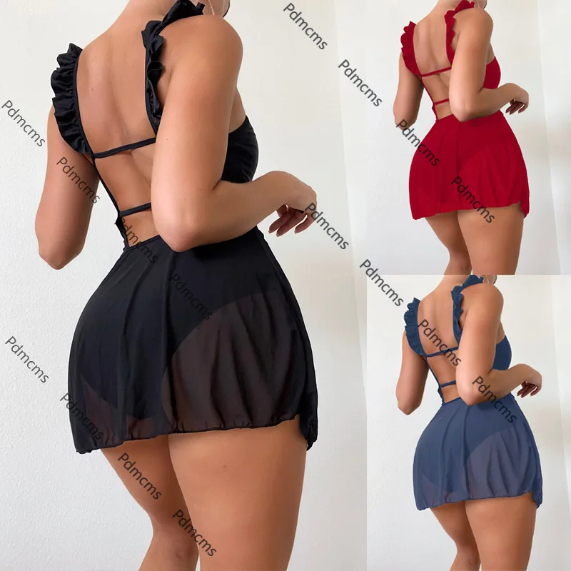 ملابس سباحة جديدة لعام 2025 أوروبية وأمريكية متعددة الألوان بحافة مكشكشة وتنورة مثيرة من قطعة واحدة ملابس سباحة بيكيني #1