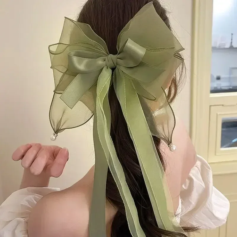 

Solid Big Organza Hair Claw Satin Bow Ribbon Spring Hairpins Ponytail Holder Hair Clip Accessories for Women Ornaments Headwear