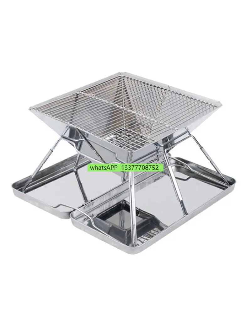 Large Outdoor Barbecue Grill Stainless Steel Portable Foldable Barbecue Grill Stainless Steel Charcoal Stove 5-6 People