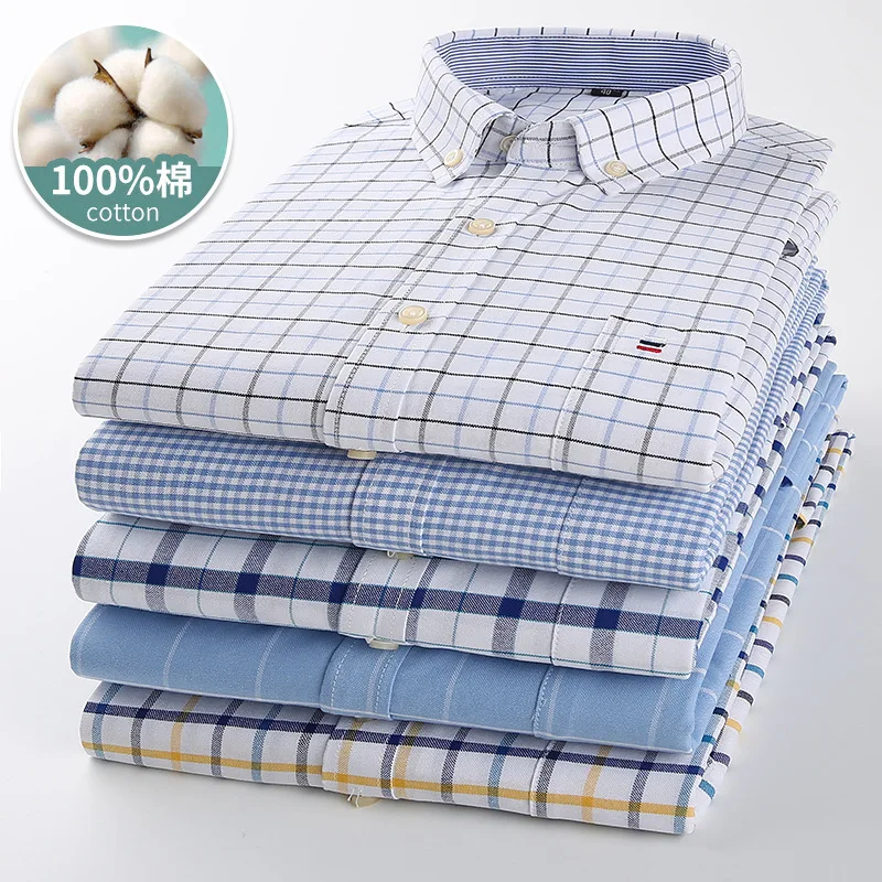 เสื้อผ้าลำลองเสื้อธุรกิจแขนยาวผ้าอ๊อกฟอร์ดเสื้อเชิ้ตผู้ชายใหม่ผ้าคอตตอน7XL 100% แฟชั่นระบายอากาศได้ไซส์ใหญ่เข้ารูปคุณภาพสูง