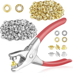 SEWS-401Pcs 1/4Inch 6Mm Grommet Eyelet Pliers Kit, Grommet Tool Kit With 400 Metal Eyelets In Gold And Silver,Eyelet Grommets