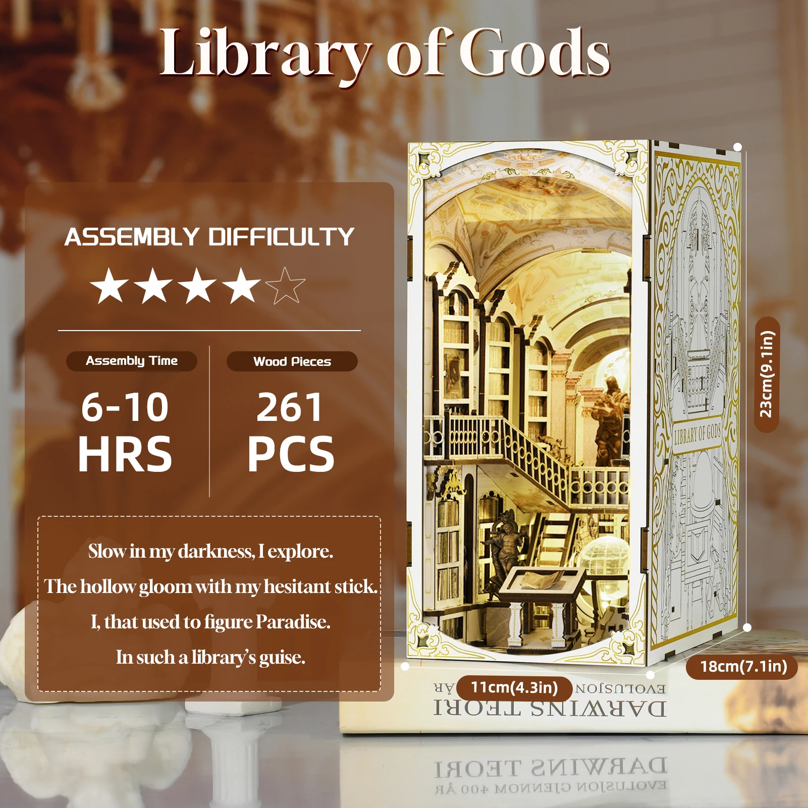 Book Nook Kit, DIY Miniature Dollhouse Booknook Kit, 3D Wooden Puzzle Bookend Bookshelf Insert Decor with LED Light for Teens an