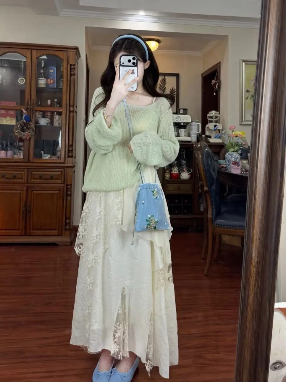 Autumnal Gentle Breeze OOTD Knitted Top And Lace Skirt Set Irregular High Waist Beautiful Two Piece Ensemble Fashionable Wome...