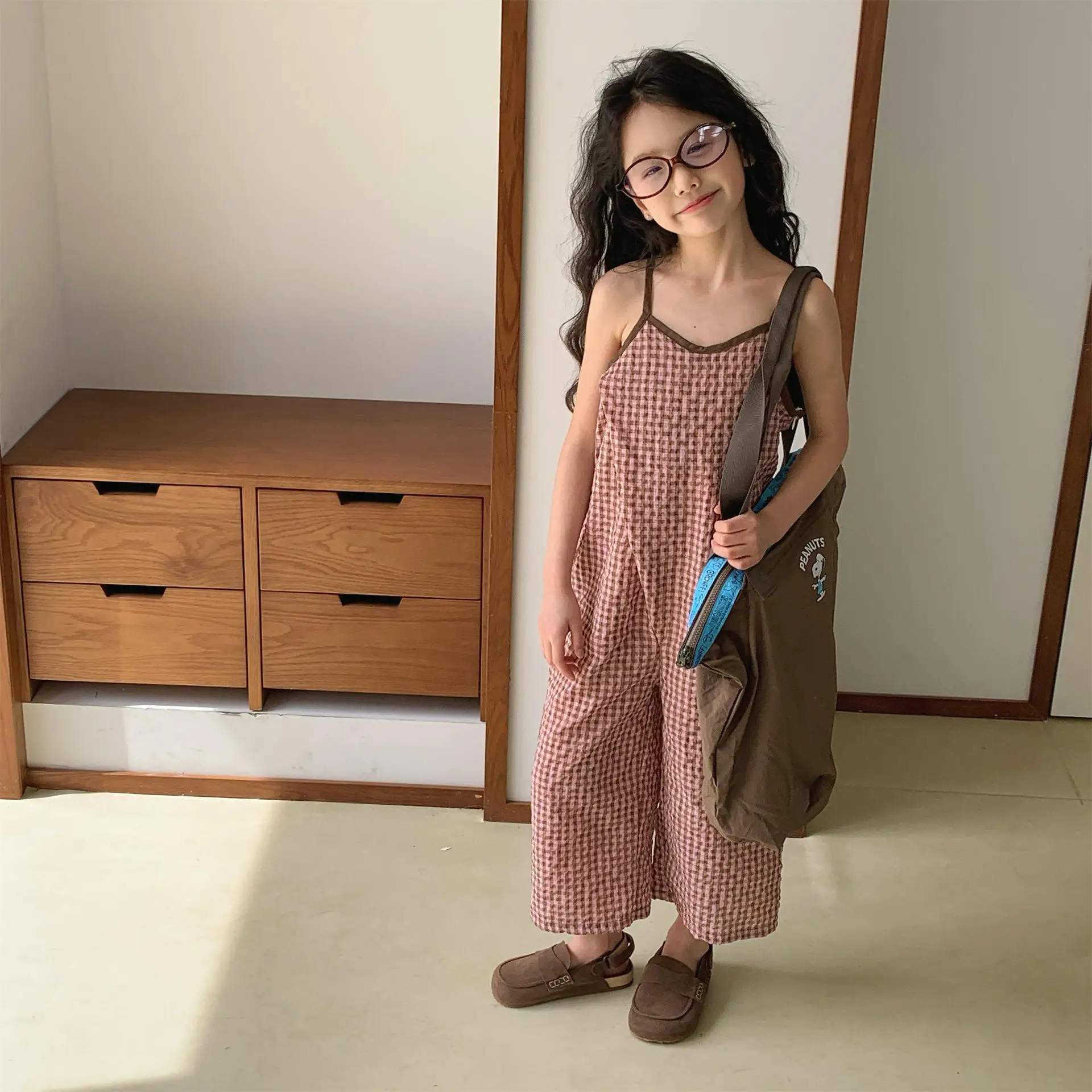 

2026 Summer Children's Loose Overalls Baby Girls Sleeveless Sling Jumpsuits Cotton Calf-length Toddler Wide Leg Pants Trousers