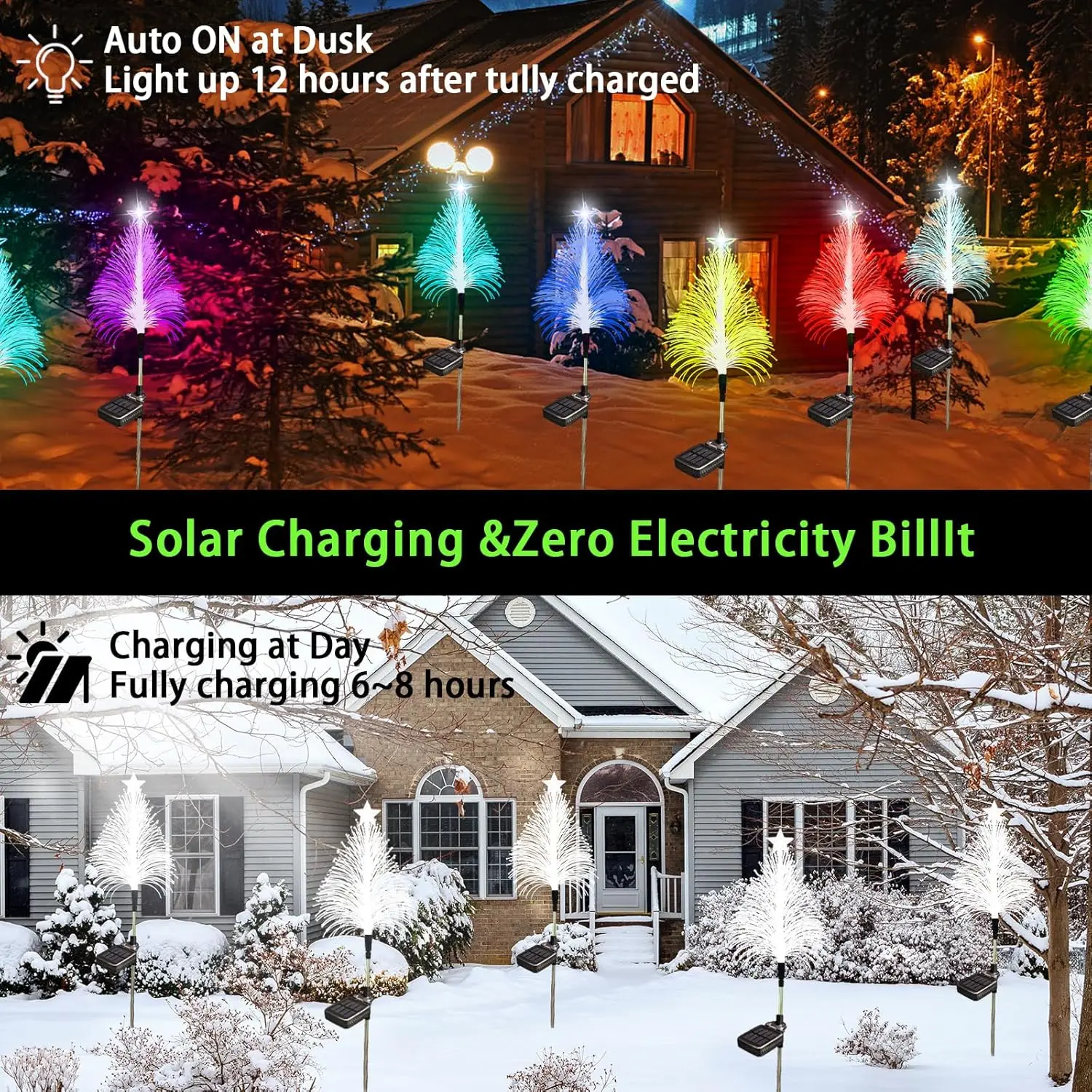 Solar Fiber Optic Light Outdoor 7 Color Changing Garden LED Lawn Lamp with Ground Spike for Atmosphere Landscape Lighting