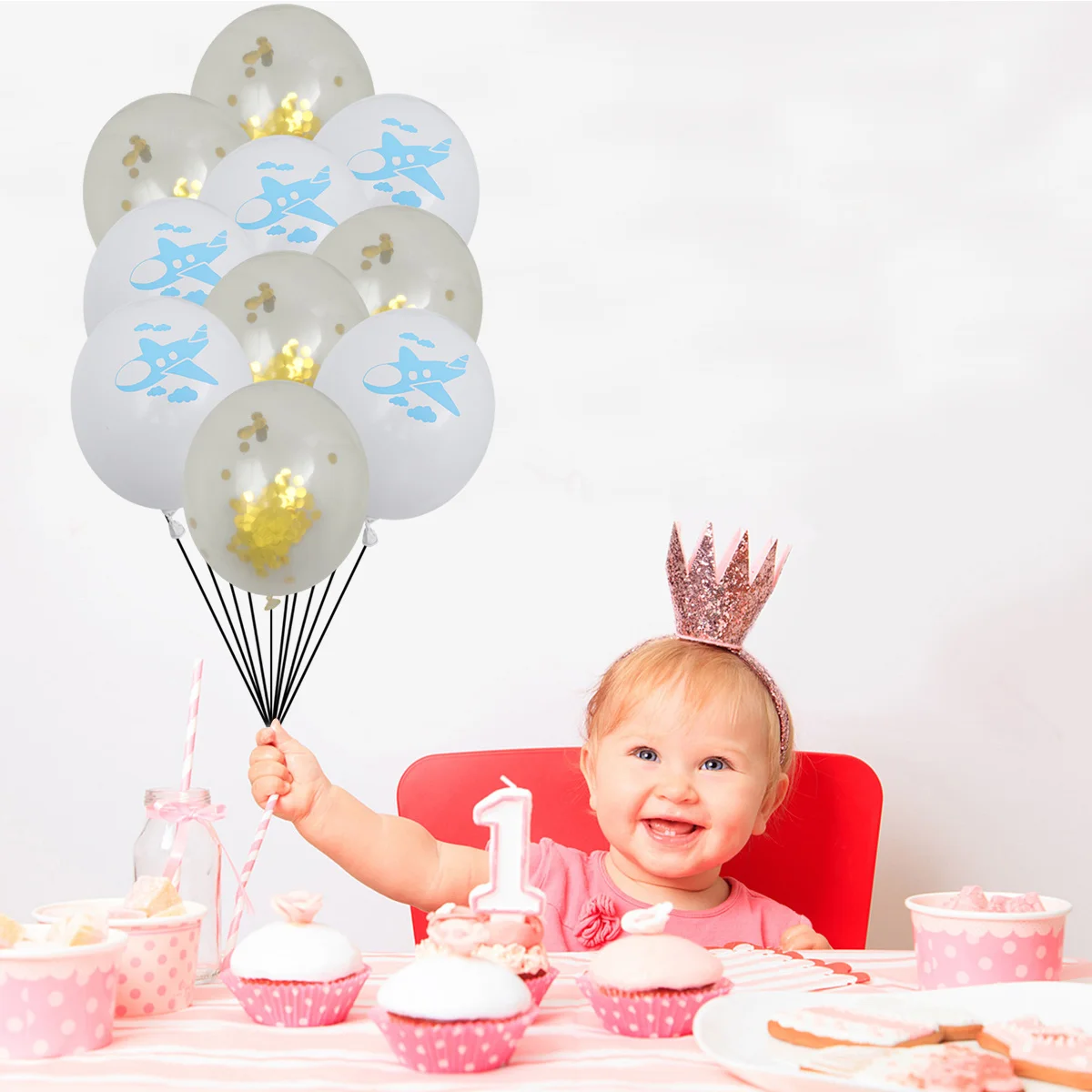 

10pcs 12 Inch Shimmer Balloon Combo White Gold Sequins Airplane Latex Party Decor For Baby Shower Birthday