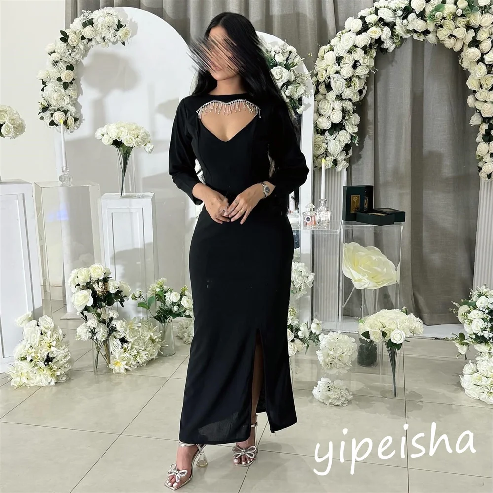 Gaun dansa Arab Saudi Prom Satin rumbai pesta A-line kerah O gaun acara Bespoke Midi Gaun