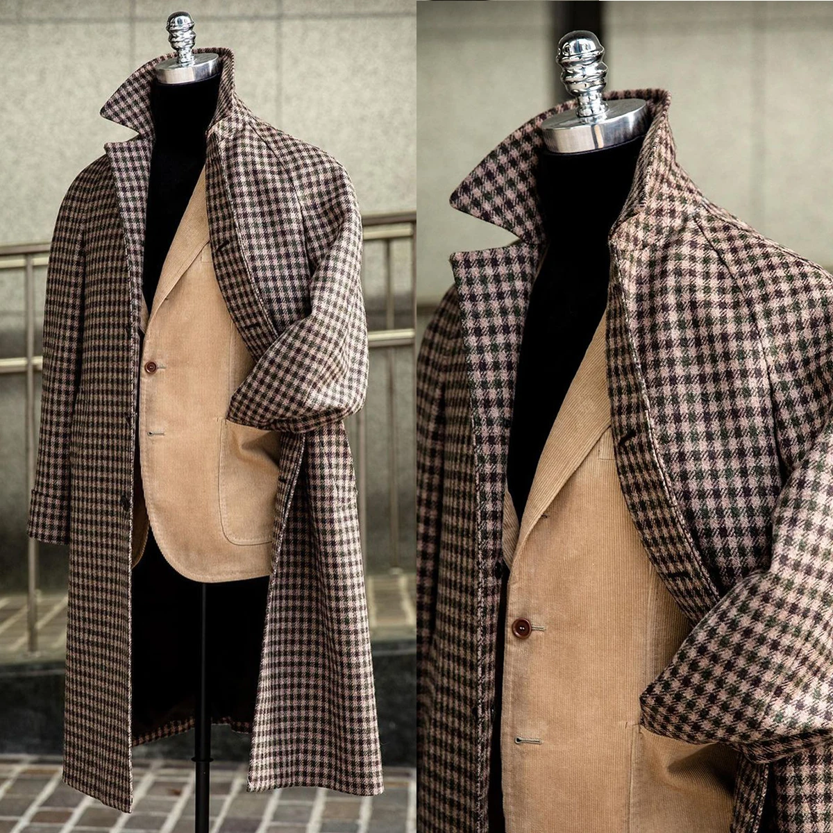 Winter Fashion Woolen Overcoat Men's Suit New Lattice Comfortable Slim Fit Tailor-Made Groom Formal Occasions Size Customized