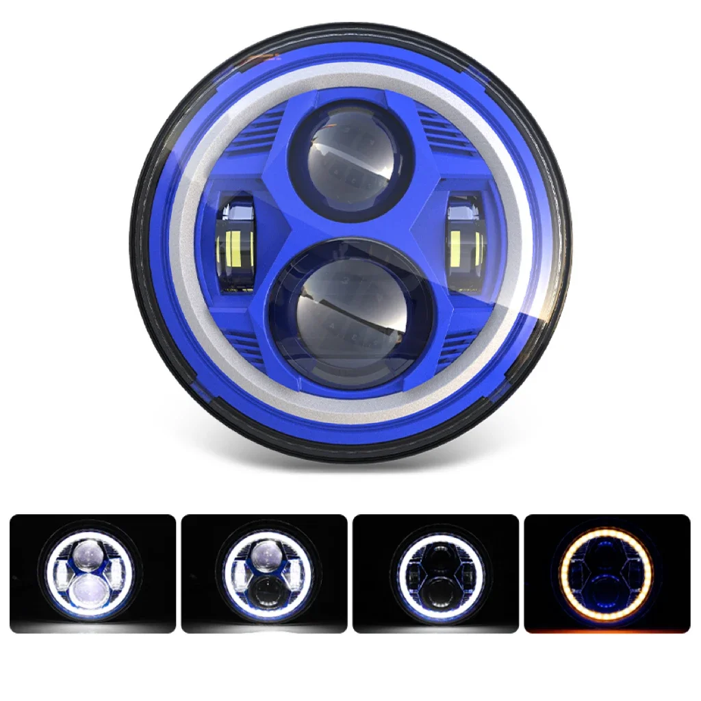 

HAOLIDE 7inch Led Blue Headlight High Low Beam Amber Turn Signal DRL Motorcycle LED Driving Light for Truck Jeep Offroad IP68