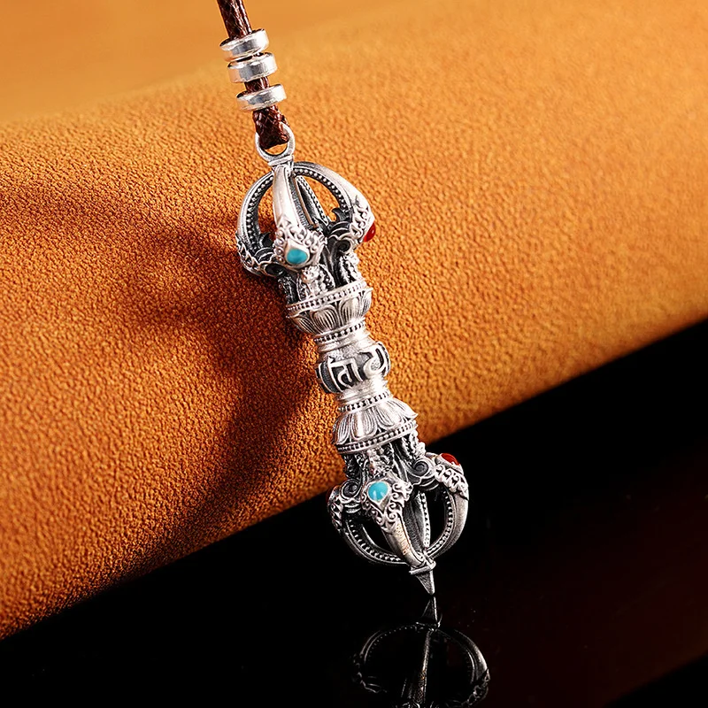Vintage Relief Lotus Vajra Pestle Pendant Women Jewelry Blessing Ward Off Evil Buddhist Artifacts Necklace Men Choker Accessory