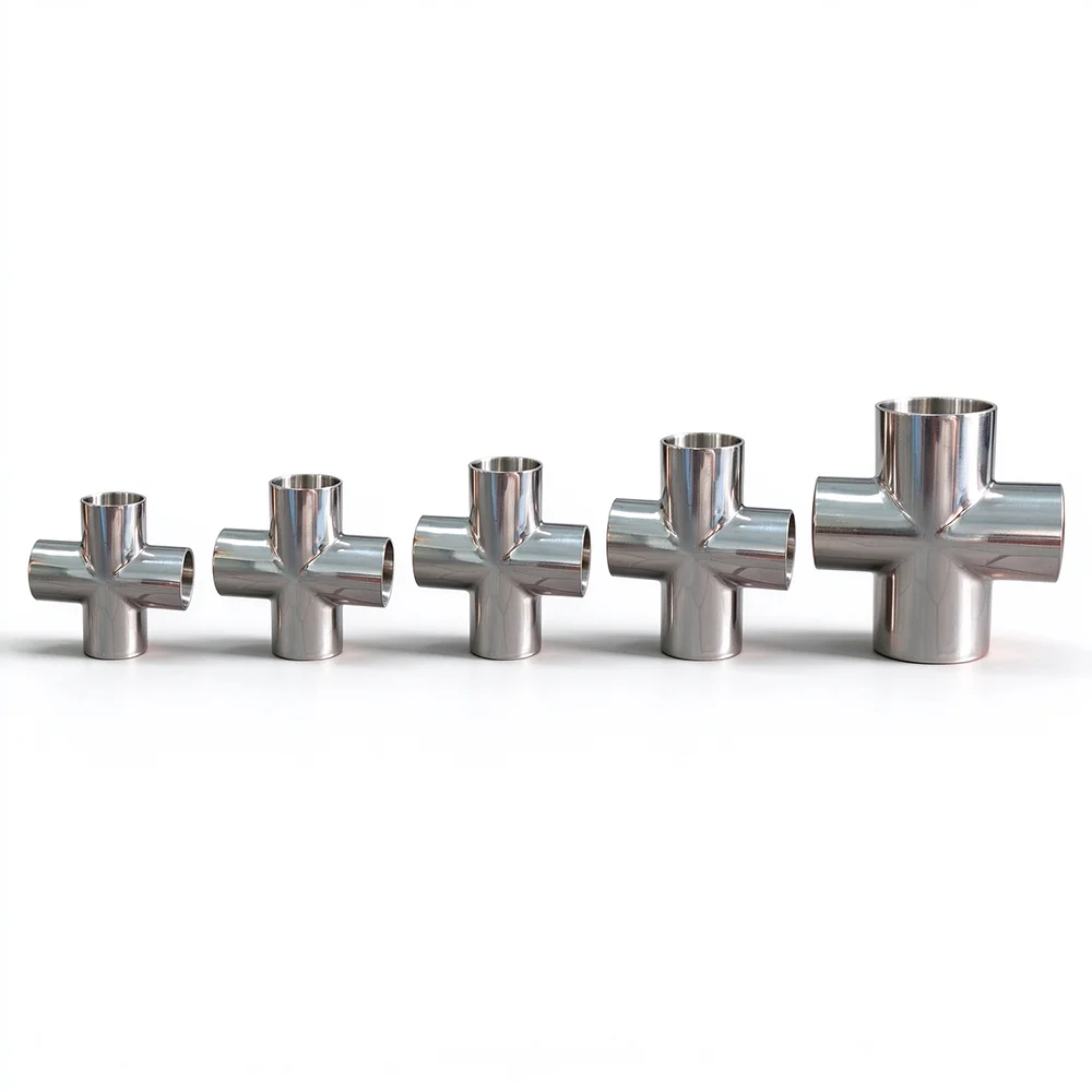 304Stainless Steel Sanitary Welded Cross Pipe Fitting Food Grade Polished 4 Way Equal Diameter Cross Connector Φ19/25/32/38/51mm