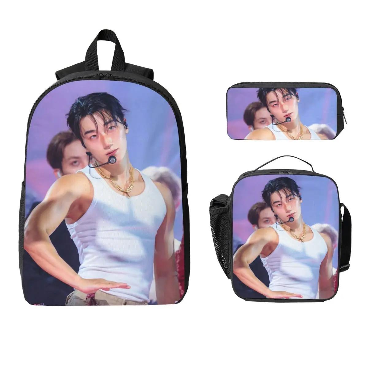 3Pcs Choi San Bad Ateezs Backpack Set for Boy Girl Pencil Boxes Bookbag Sets with Lunch Box For School Students Knapsack