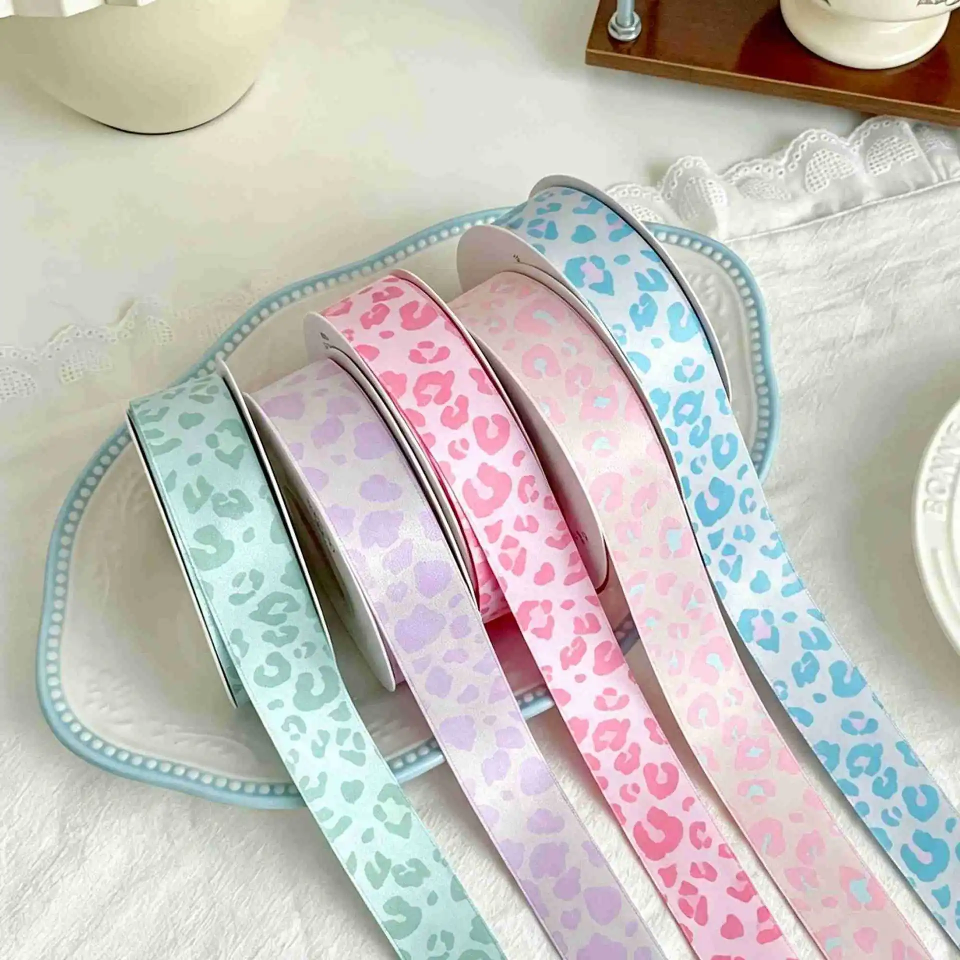 Creative Leopard Print Ribbons 20 Yards Polyester Ornament Ribbons Gift Packaging Material