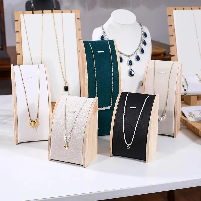 جديد الخشب الصلب قلادة عرض موقف رف المجوهرات قلادة حامل منحني عرض المجوهرات الدعائم تغليف المجوهرات