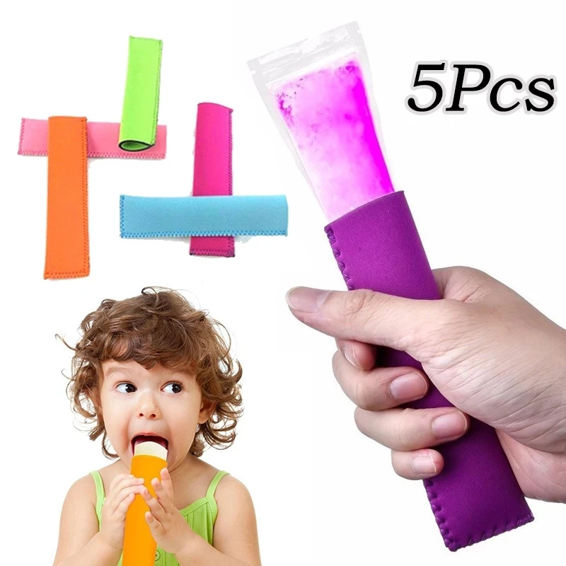 5pcs/set Colorful Neoprene Popsicle Holder Freezer Icy Pole Ice Sleeve Protector Ice Cream Tools for Party Supply Ice Stick Case