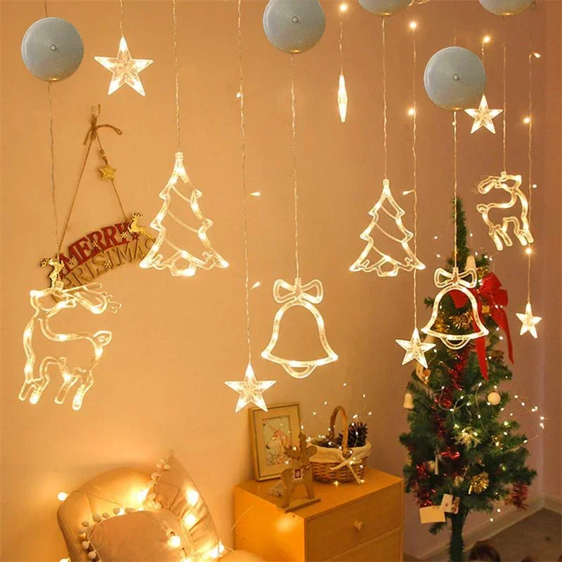 Christmas LED Light Snowflake Santa Hanging Sucker Lamp Window Ornaments Decoration for Home Xmas Navidad 2023 New Year Decor