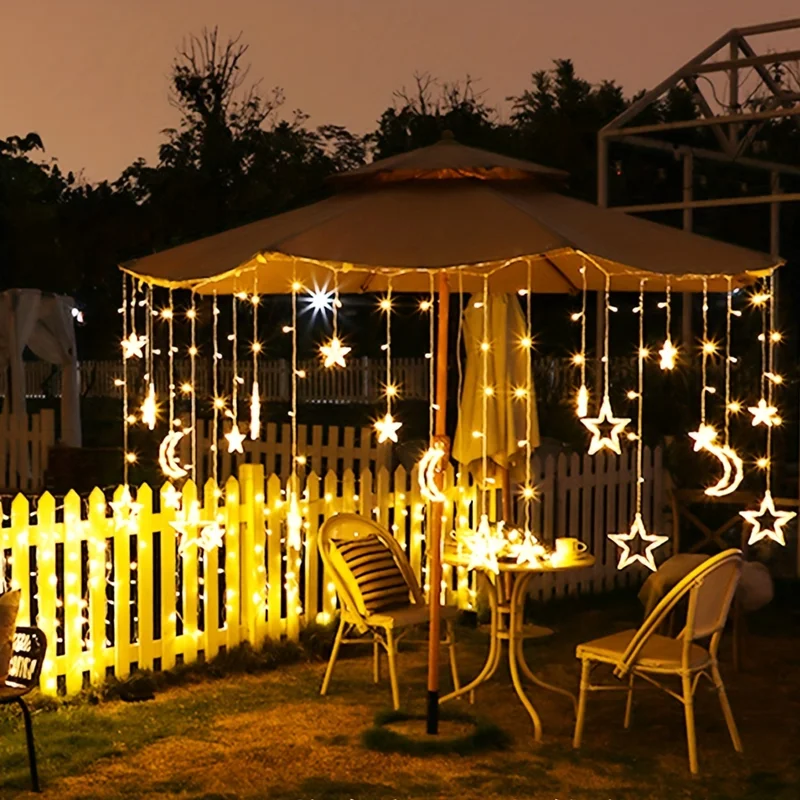 Moon Star USB&Battery Powered Curtain LED Indoor String Light For Christmas Wedding Bedrooms Living Room Holiday Decorative Lamp