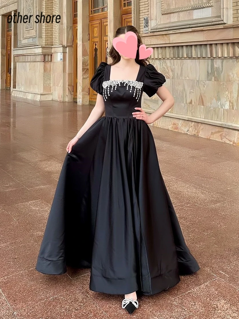 

Other Shore Elegant Vintage Sweet Black Crystal Beading A-Line Satin Customize Formal Occasion Prom Dress Evening Party Gowns